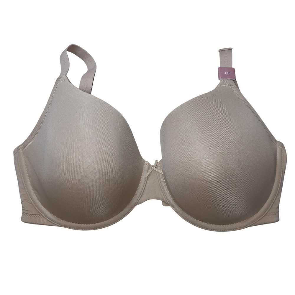 Cacique Bra Womens 34H Beige T-Shirt Underwire Padded Seamless Full Coverage